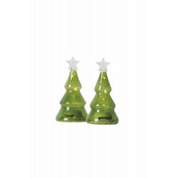 Ida kerstbomen, set van 2, glas, H11cm, kleur: groen