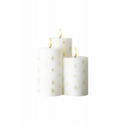 Sille oplaadbaar set/3, Ø7,5x10/12,5/15cm, kleur wit met gouden kerstboompjes